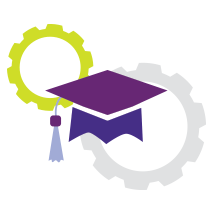 Icon of graduation cap and gears
