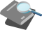 Icon of textbooks and magnifying glass